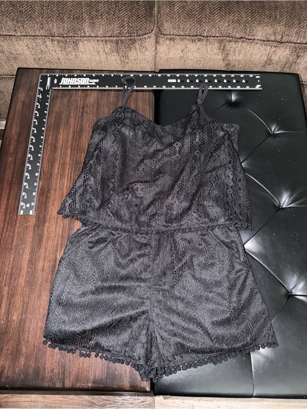 American Rag Black Lace Romper with Spaghetti Straps